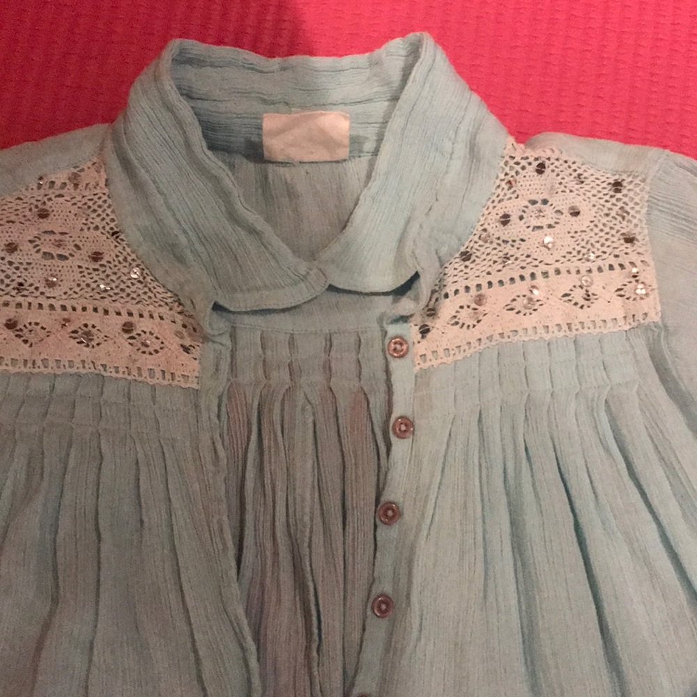 New Free People Blue Cotton Gauze Tunic Top xs s